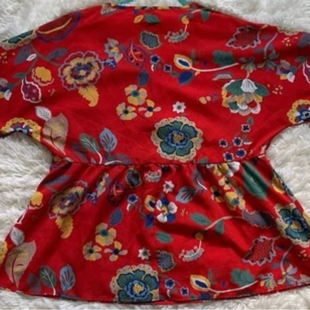 Jodifl Red‎ Floral Peplum Blouse Cottagecore Boho Summercore Retro Size M - Picture 8 of 11